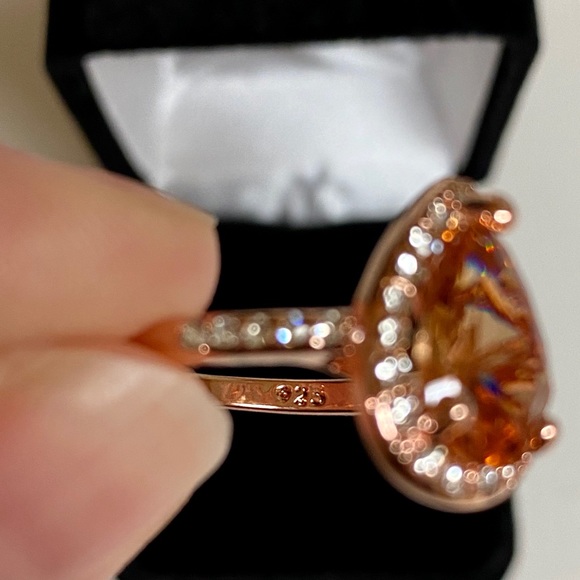 Pear Shaped 14k Rose Gold Halo Engagement Ring - Picture 5 of 7